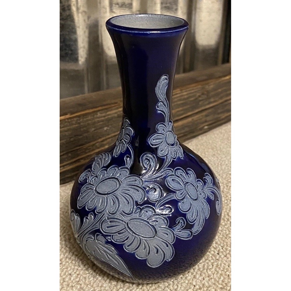 Remmy Fils Betschdorf Alsace France Salt Glazed Vase SIGNED Etched Blue Elegant‎